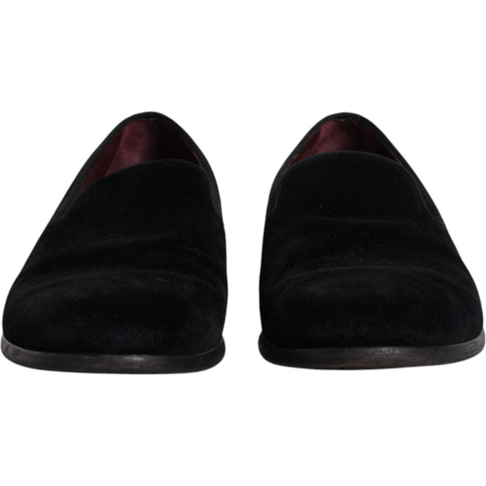 Dolce & Gabbana Black Velvet Loafers Formal Men Dress Shoes