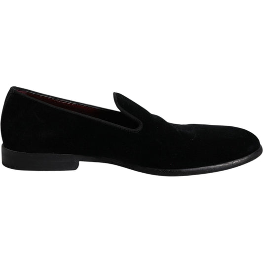 Dolce & Gabbana Black Velvet Loafers Formal Men Dress Shoes