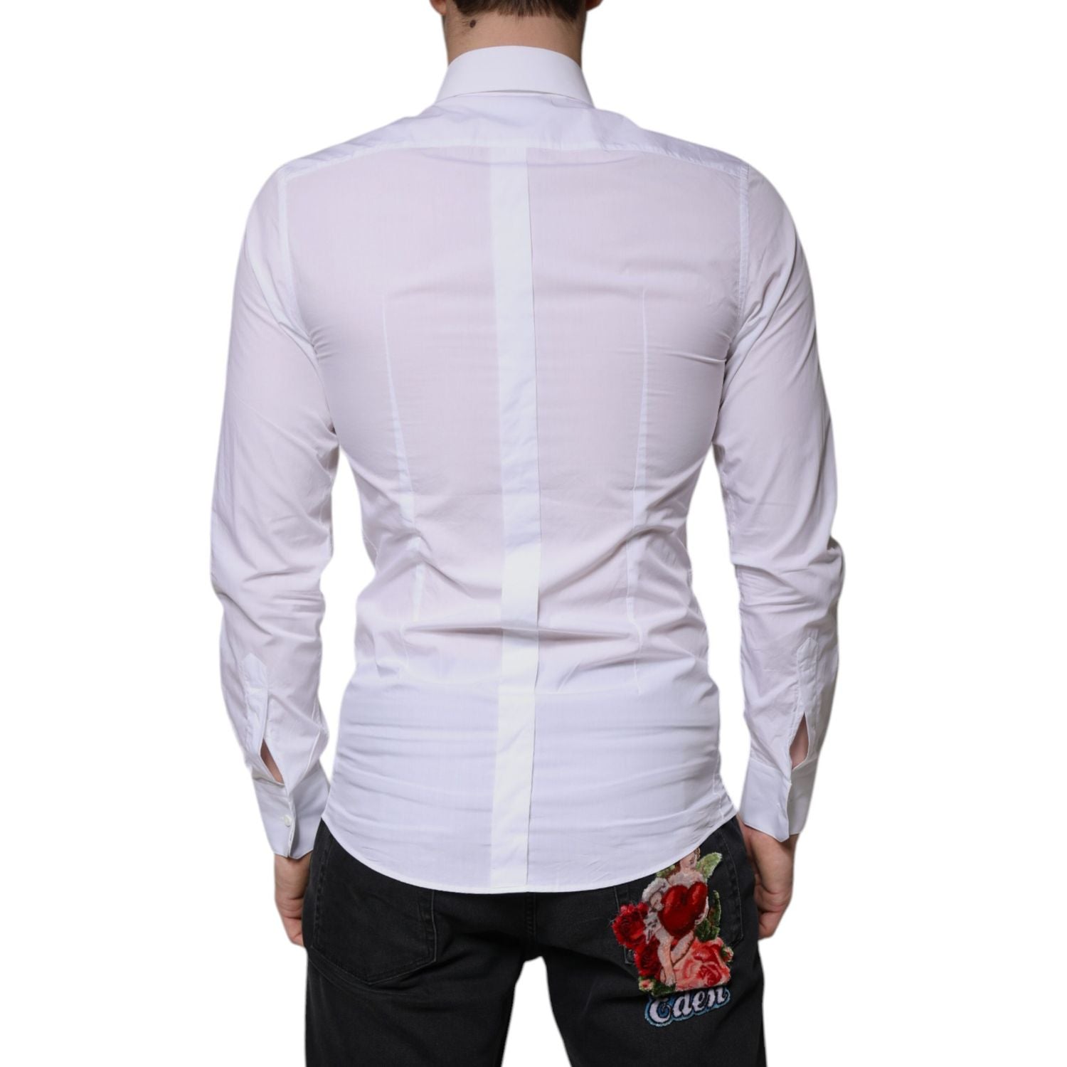 Dolce & Gabbana White Cotton Long Sleeve GOLD Dress Men Shirt