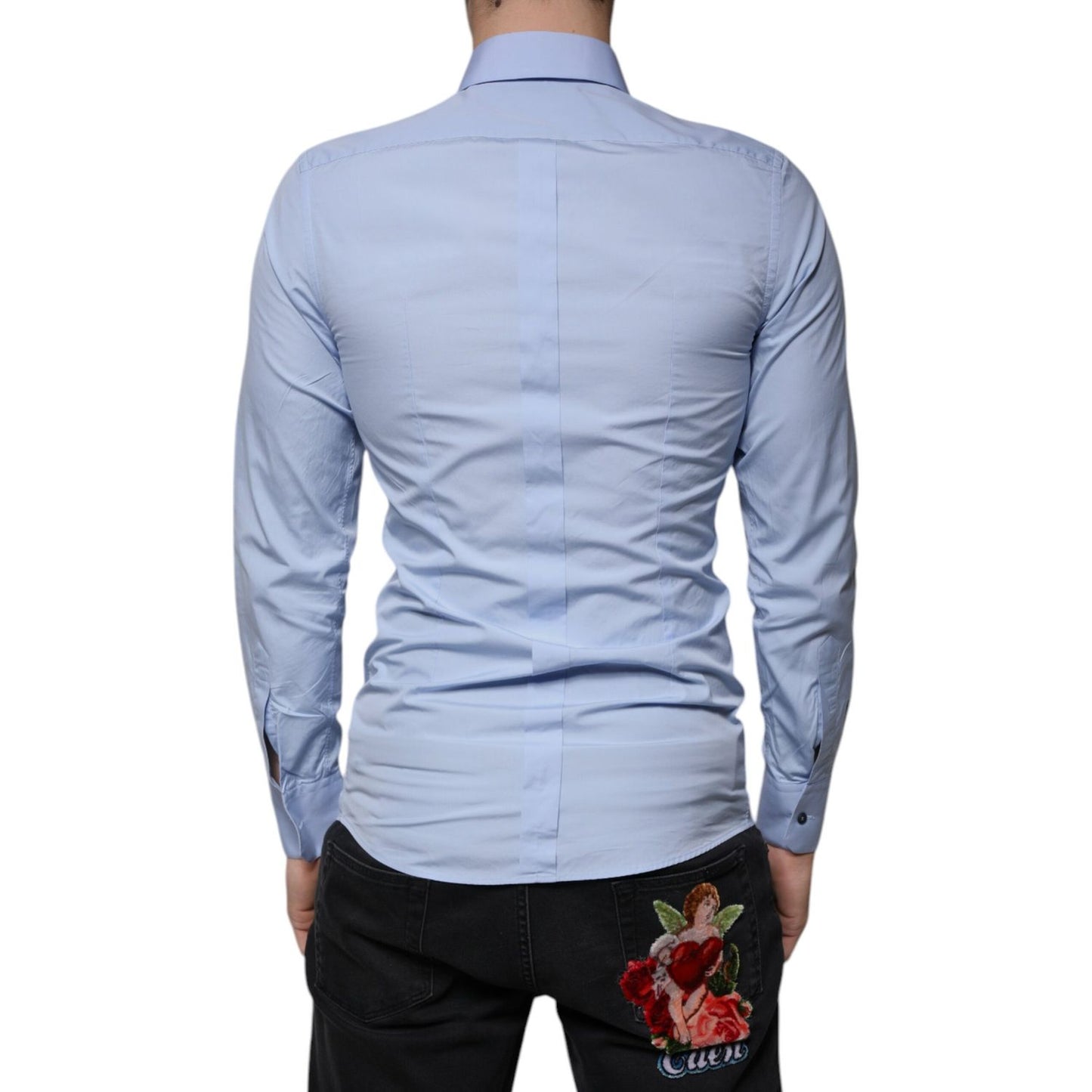 Dolce & Gabbana Light Blue Cotton Slim Fit GOLD Dress Shirt
