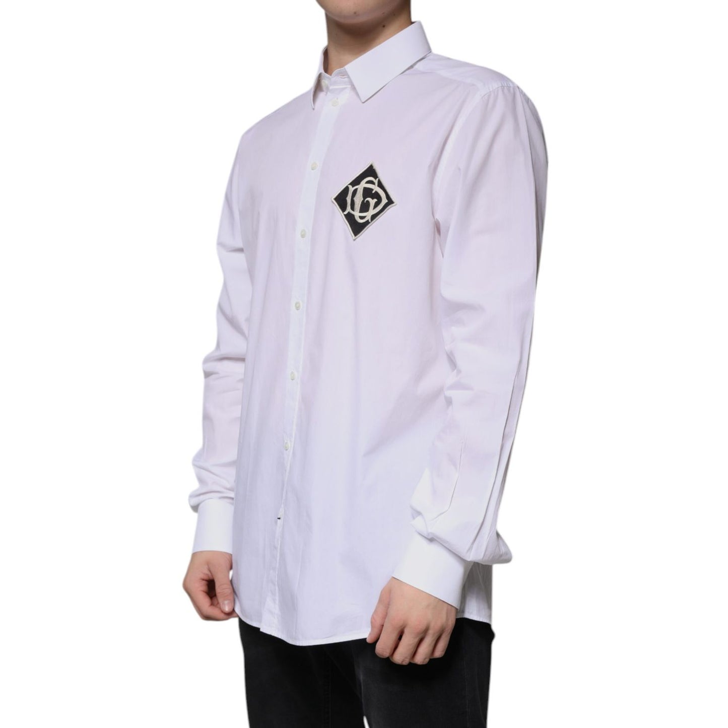 Dolce & Gabbana White Logo Cotton Slim Fit GOLD Dress Shirt