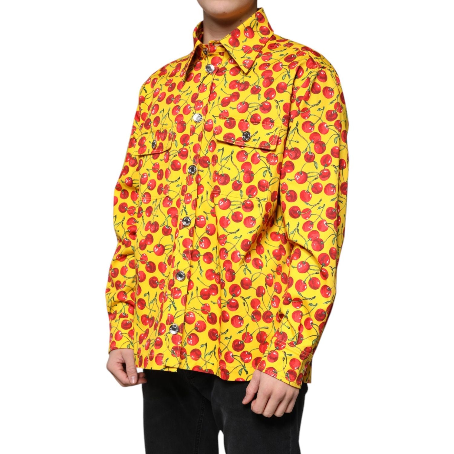 Dolce & Gabbana Yellow Cherry Button Down Men Casual Shirt