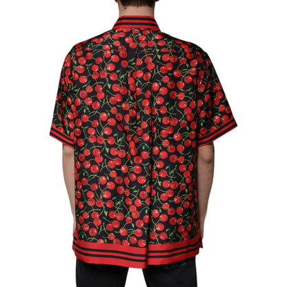 Dolce & Gabbana Black Cherry Silk Button Down Casual Shirt