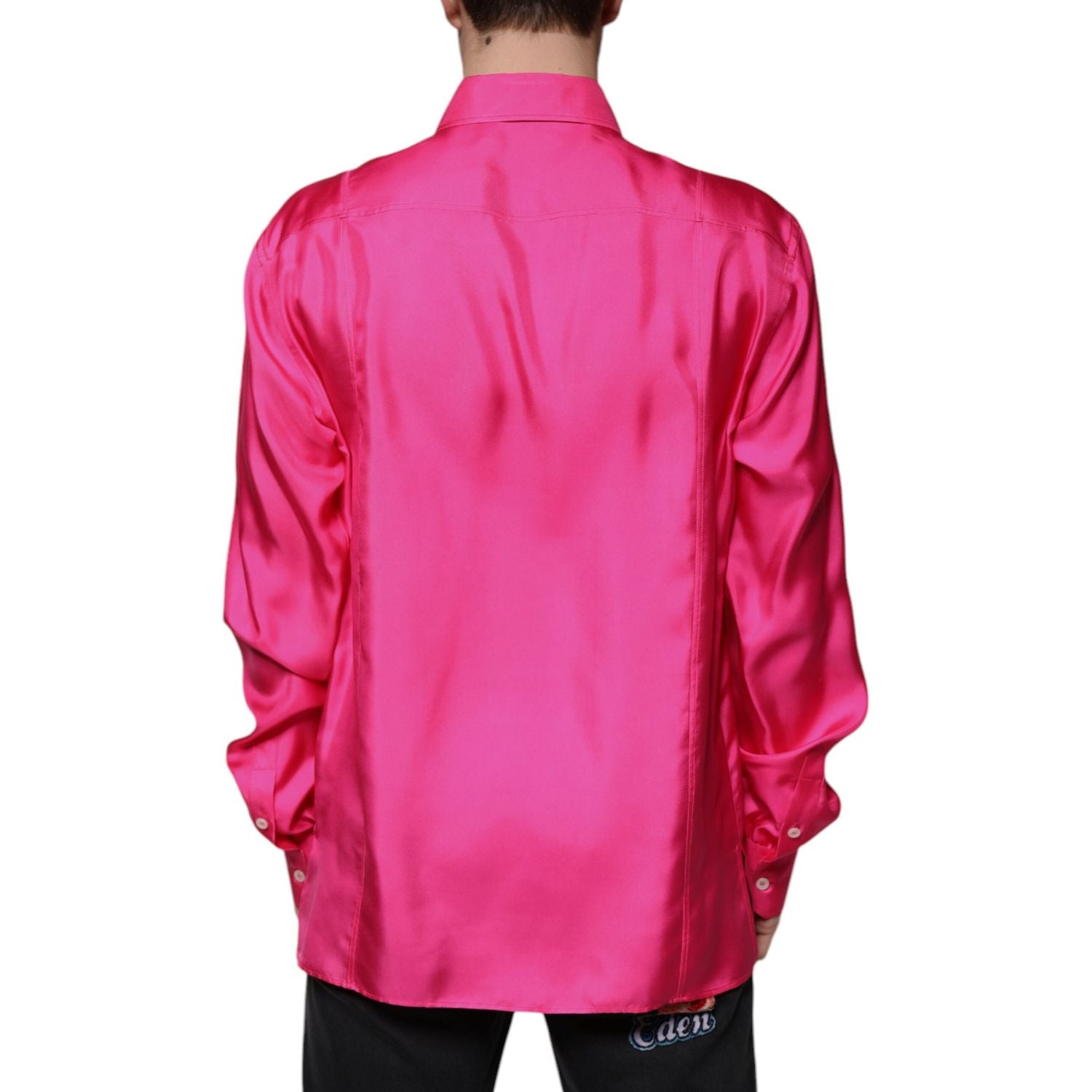 Dolce & Gabbana Pink Silk Collared Button Down Men Shirt