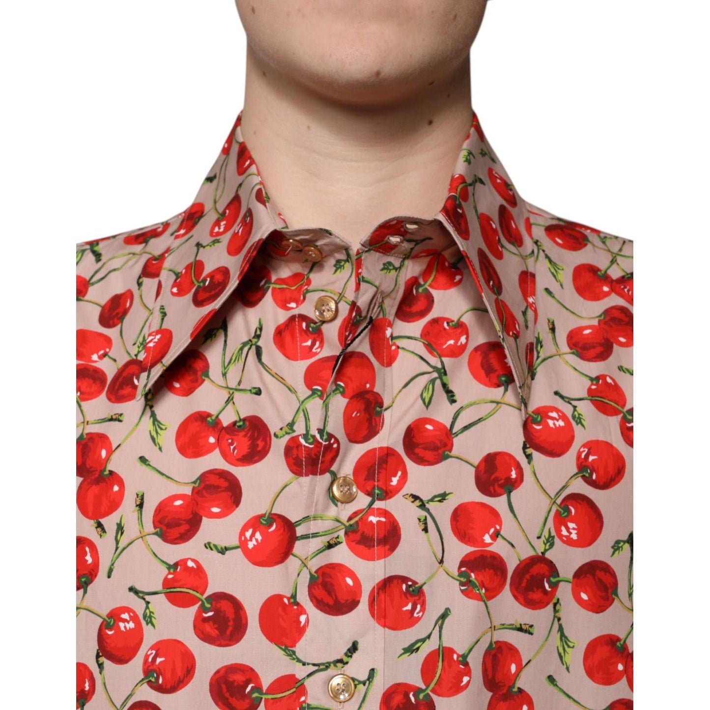 Dolce & Gabbana Beige Cherry Button Down Men Casual Shirt