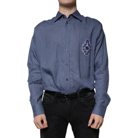 Dolce & Gabbana Blue Logo Long Sleeve Button Down Casual Shirt TSH87304-39