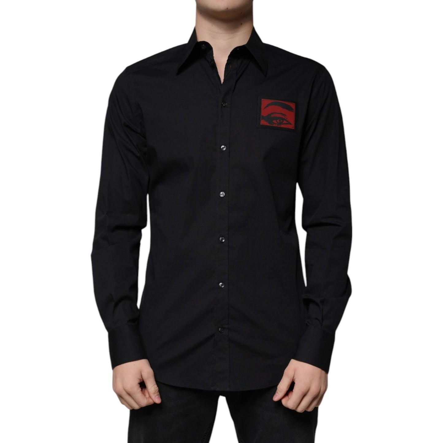 Dolce & Gabbana Black Eye Patch Long Sleeve GOLD Dress Shirt