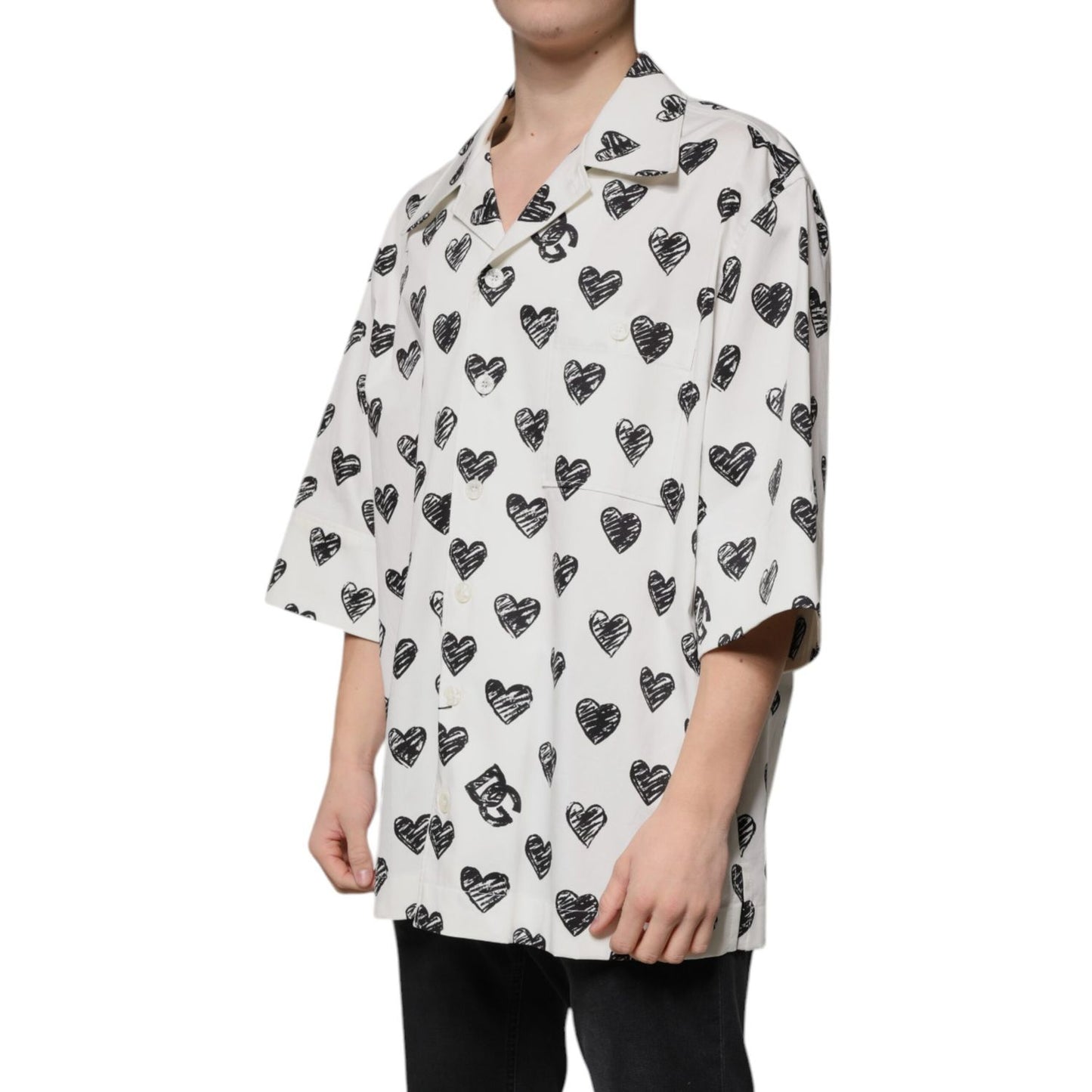 Dolce & Gabbana White Heart Print Short Sleeve Casual Shirt