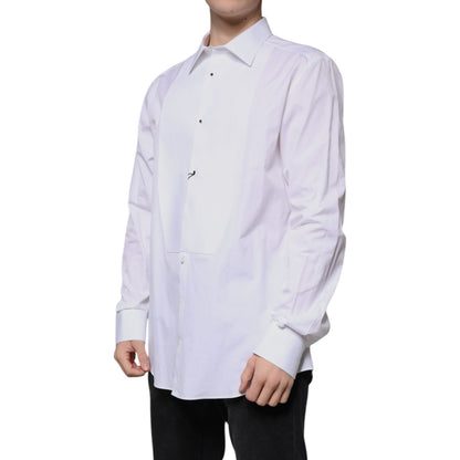 Dolce & Gabbana White Bib Cotton Poplin GOLD Formal Shirt