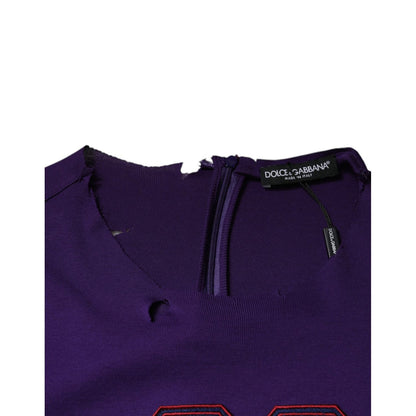 Dolce & Gabbana Purple Cotton Round Neck Pullover Men Sweater