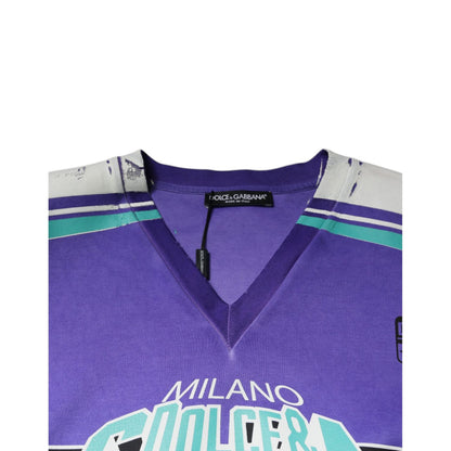 Dolce & Gabbana Purple Logo Jersey Cotton V-neck T-shirt