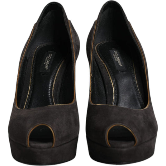 Dolce & Gabbana Black Suede Leather Platform Heels Pumps Shoes