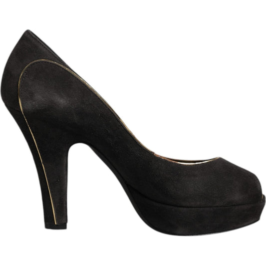 Dolce & Gabbana Black Suede Leather Platform Heels Pumps Shoes