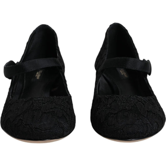 Dolce & Gabbana Black Mary Jane Taormina Lace Pumps Shoes