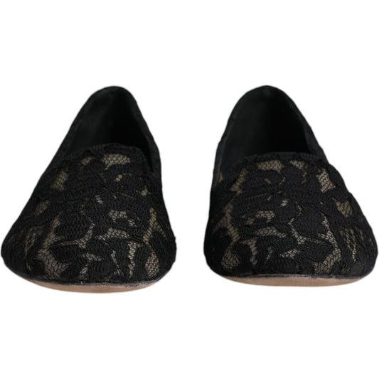 Dolce & Gabbana Black Taormina Lace Slip On Flats Shoes
