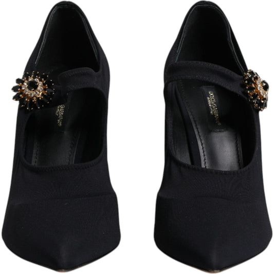 Dolce & Gabbana Black Mary Jane Stretch Crystal Pumps Shoes