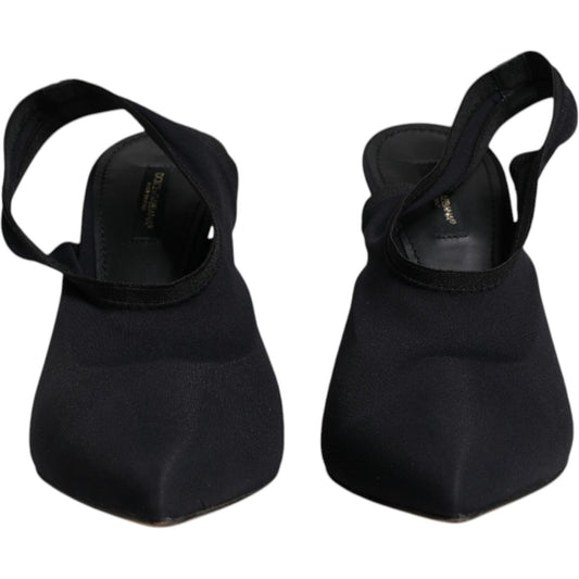 Dolce & Gabbana Black Jersey Stretch Heels Slingback Shoes