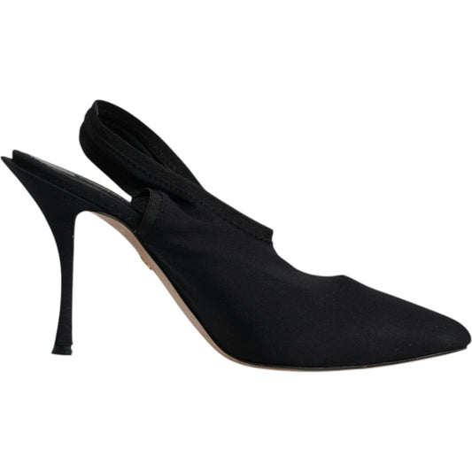 Dolce & Gabbana Black Jersey Stretch Heels Slingback Shoes