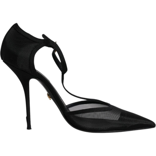 Dolce & Gabbana Black Mesh T-strap Stiletto High Heels Shoes