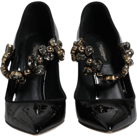 Dolce & Gabbana Black Leather Crystal Mary Jane Pumps Shoes
