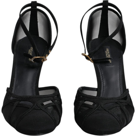 Dolce & Gabbana Black Mesh Ankle Strap Heels Pumps Shoes