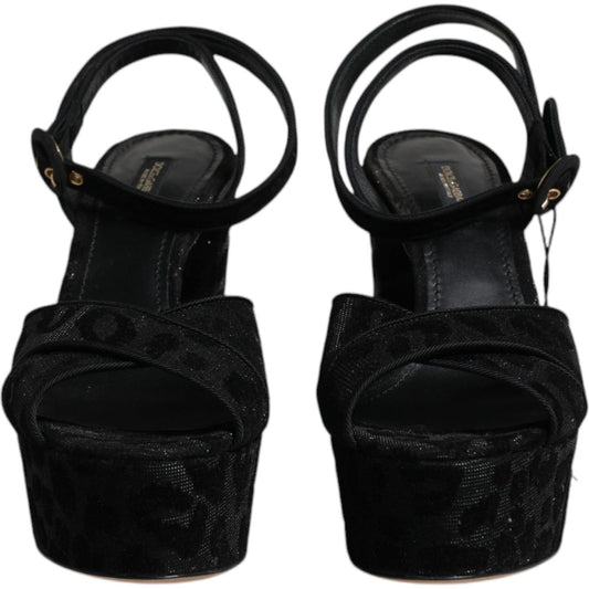 Dolce & Gabbana Black Leopard Platform Heels Sandals Shoes