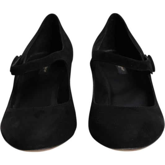 Dolce & Gabbana Black Suede Leather Block Heels Pumps Shoes