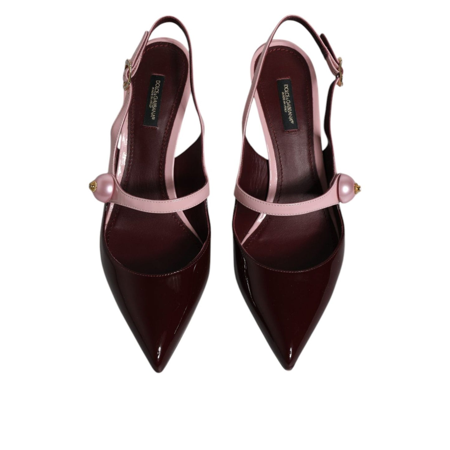 Dolce & Gabbana Pink Maroon Leather Kitten Heels Slingbacks Shoes