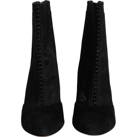 Dolce & Gabbana Black Mesh Stiletto Heels Ankle Boots Shoes