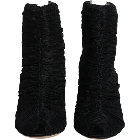 Dolce & Gabbana Black Mesh Stiletto Heels Ankle Boots Shoes