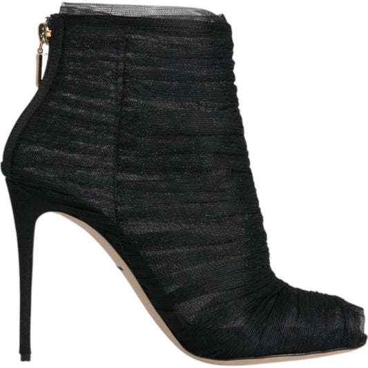 Dolce & Gabbana Black Mesh Stiletto Heels Ankle Boots Shoes