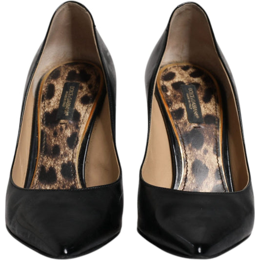 Dolce & Gabbana Black Calf Leather Stiletto Heels Pumps Shoes
