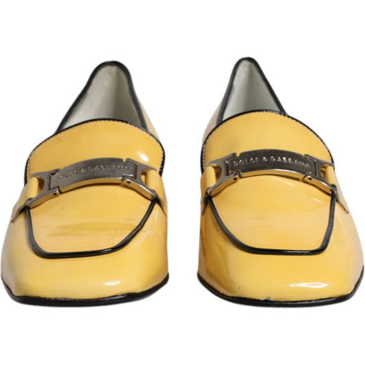Dolce & Gabbana Yellow Leather Logo Plaque Slip On Mocassin Shoes