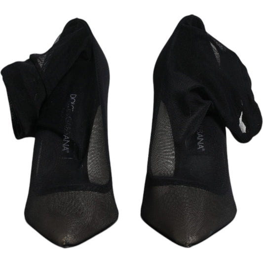 Dolce & Gabbana Black Viscose Mesh Sock Style Boots Shoes