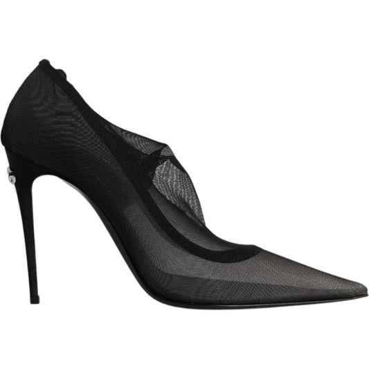 Dolce & Gabbana Black Viscose Mesh Sock Style Boots Shoes
