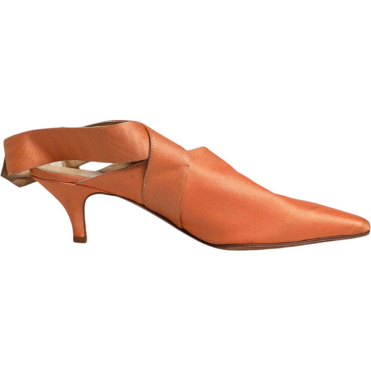 Dolce & Gabbana Orange Kitten Heels Slingback Sandals Shoes