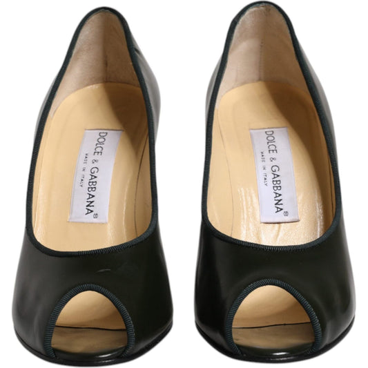 Dolce & Gabbana Green Leather Peep Toe Heels Pumps Shoes