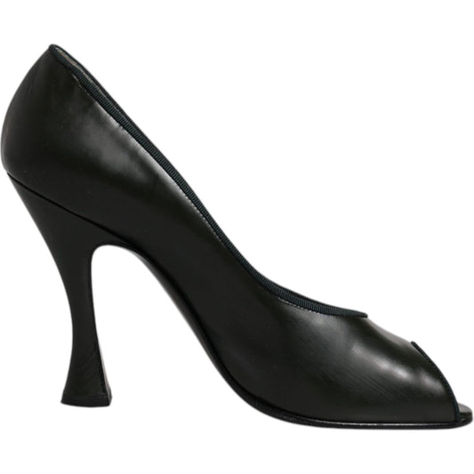 Dolce & Gabbana Green Leather Peep Toe Heels Pumps Shoes