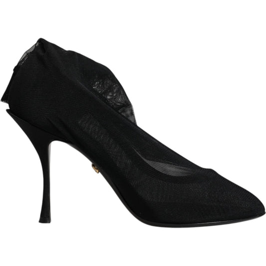 Dolce & Gabbana Black Silk Mesh Sock Style Boots Shoes