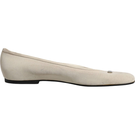 Dolce & Gabbana Beige Fabric Slip On Ballerina Flats Shoes