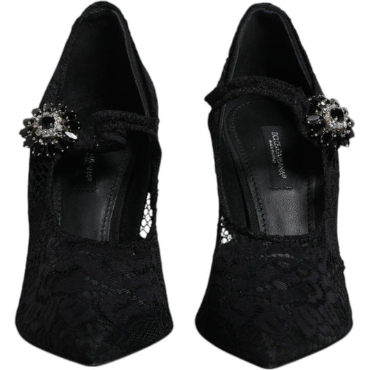 Dolce & Gabbana Black Lace Crystals Mary Jane Pumps Shoes