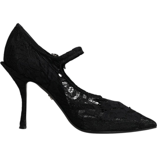 Dolce & Gabbana Black Lace Crystals Mary Jane Pumps Shoes