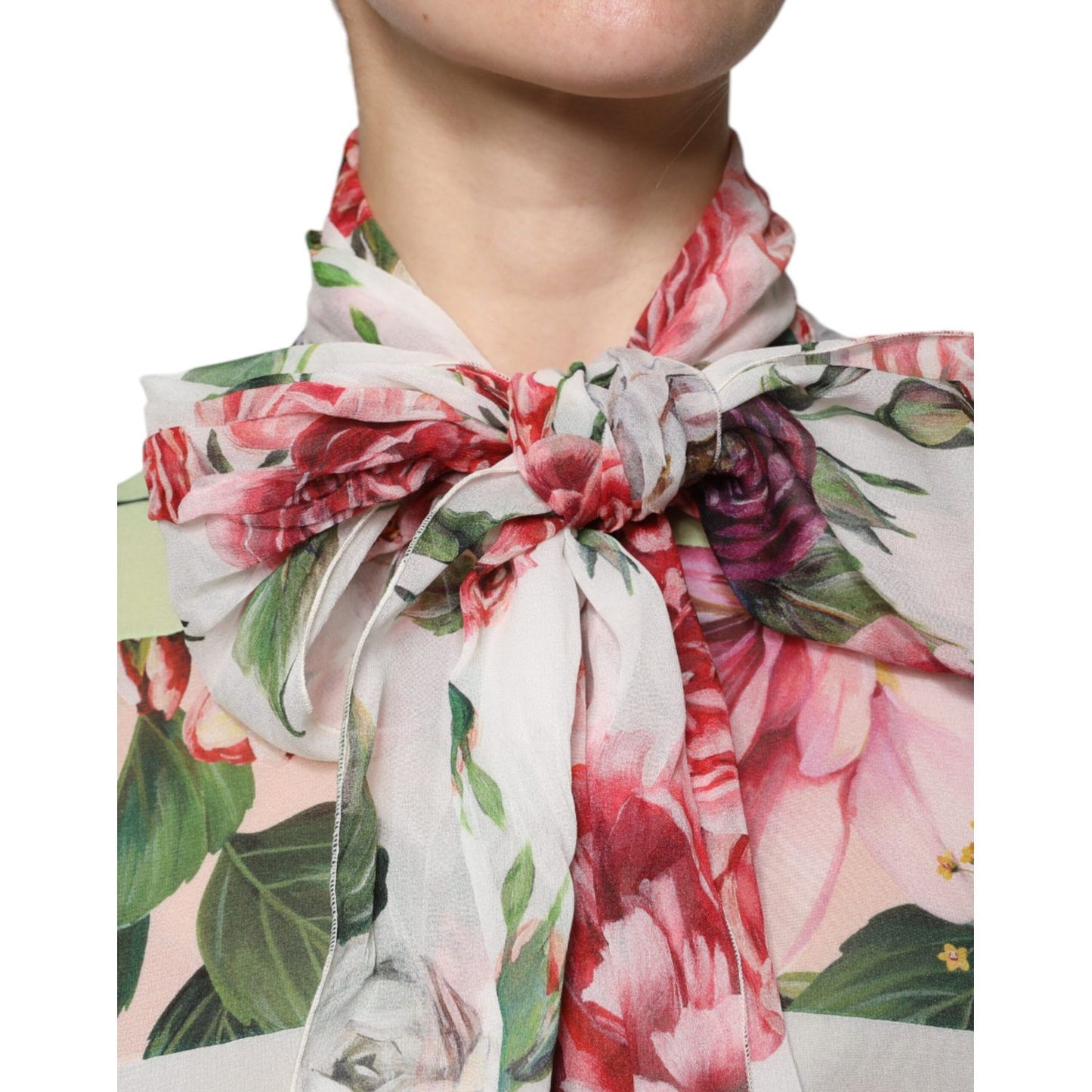 Dolce & Gabbana Multicolor Floral Patchwork Ascot Collar Top