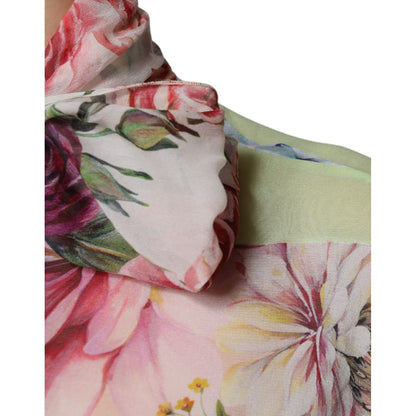 Dolce & Gabbana Multicolor Floral Patchwork Ascot Collar Top