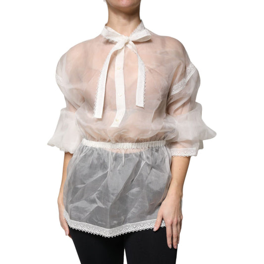 Dolce & Gabbana White Ascot Collar Long Sleeves Blouse Top TSH86822-42