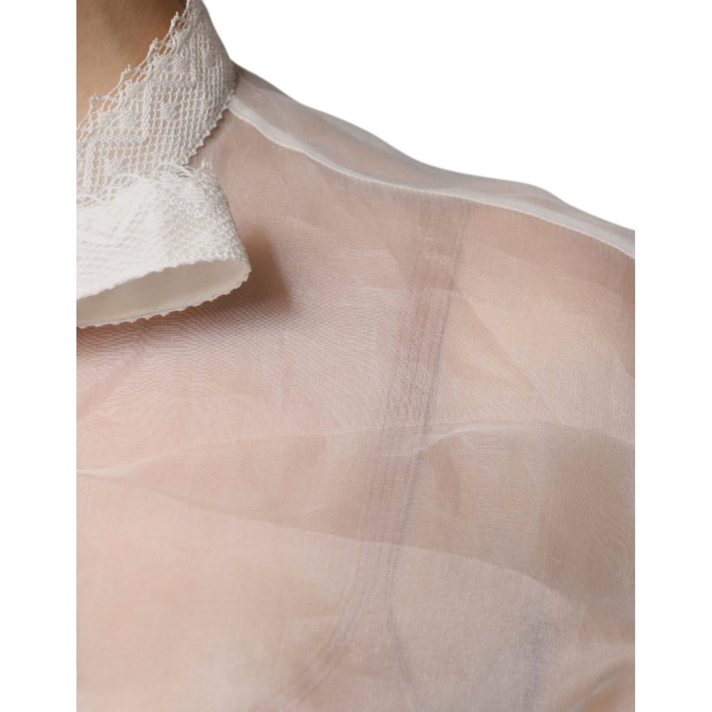 Dolce & Gabbana White Ascot Collar Long Sleeves Blouse Top