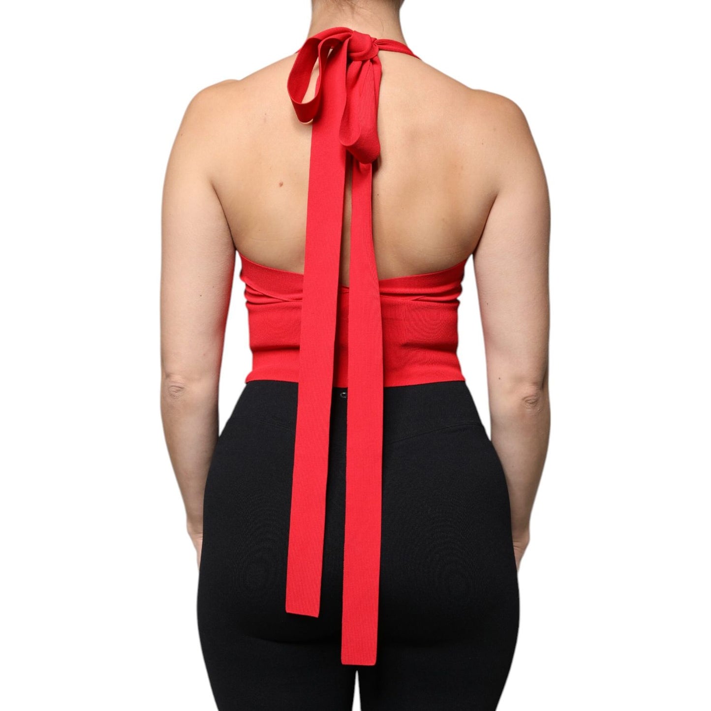 Dolce & Gabbana Red Viscose Sleeveless Halter Cropped Tank Top