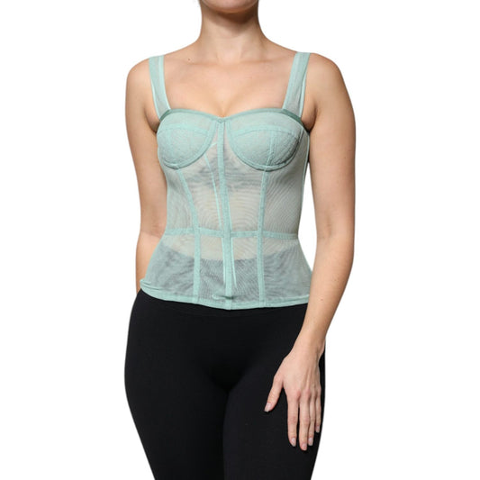 Dolce & Gabbana Green Cotton Bustier Corset Sleeveless Top