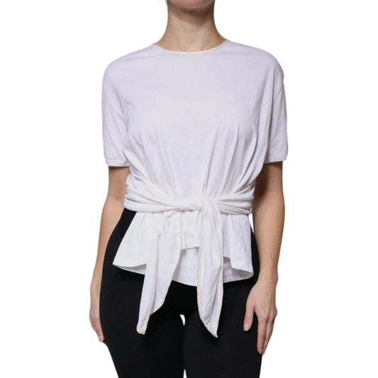 Dolce & Gabbana White Cotton Silk Round Neck Wrap Blouse Top TSH87551-46