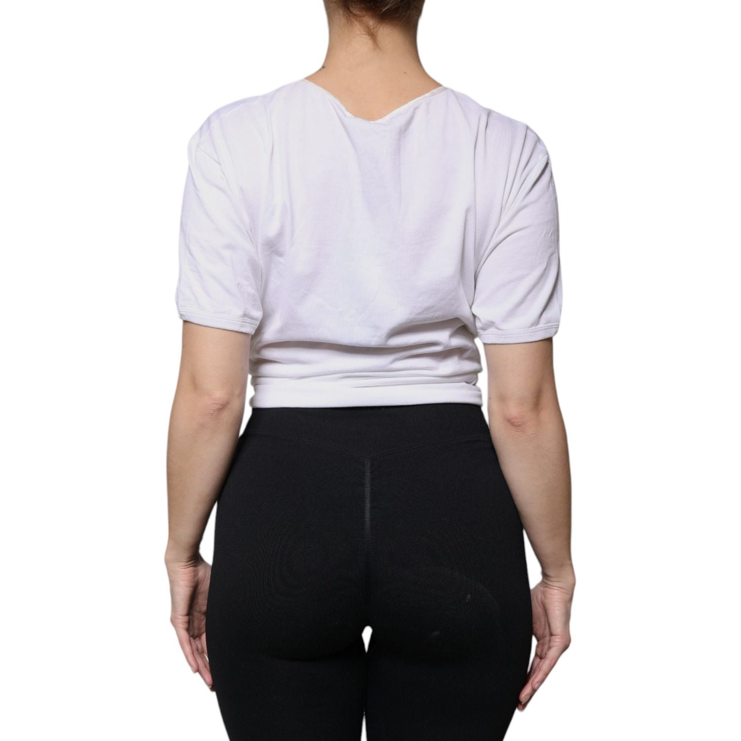 Dolce & Gabbana White Cotton Silk Round Neck Wrap Blouse Top